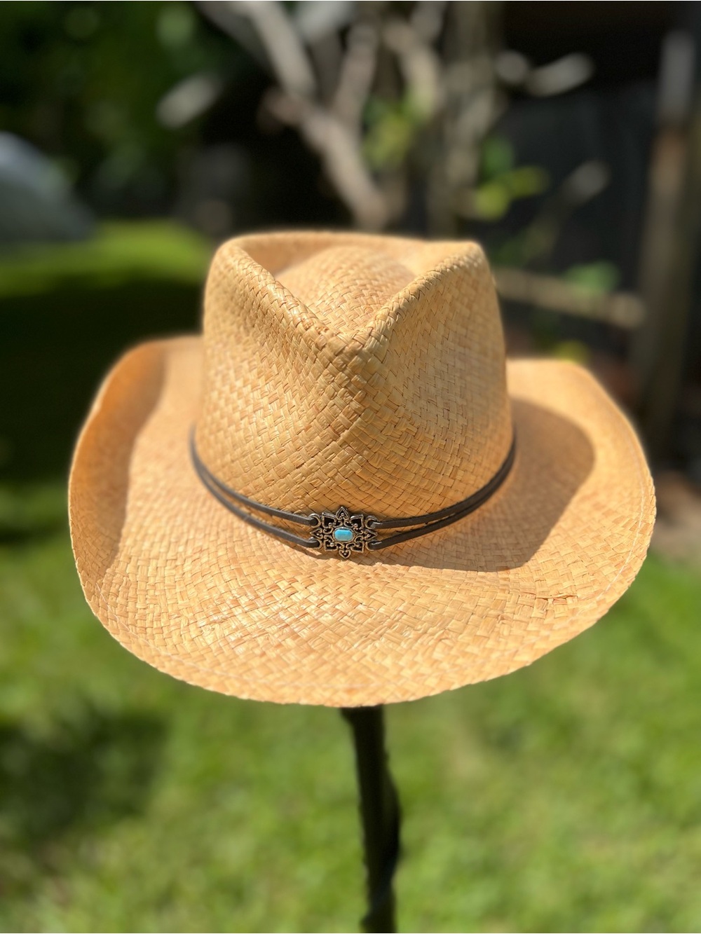 Stetson Natural Straw Western Hat with Turquoise Concho